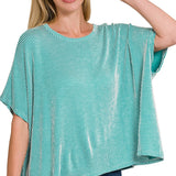 Harper Ribbed Striped Top - Light Teal