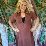 Autumn Colors Tiered Dress - Brown