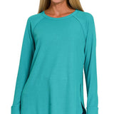 Aria Waffle Knit Top -Teal