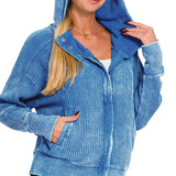 Stella Acid Wash Zip Up Jacket - Ocean Blue