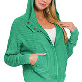 Stella Acid Wash Zip Up Jacket- Kelly Green