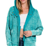 Stella Acid Wash Zip Up Jacket - Teal