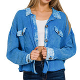 Zoe Waffle Knit Jacket - Ocean Blue