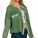 Zoe Waffle Knit Jacket  - Dark Green