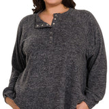 Willow Henley Sweater Plus - Black