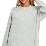 Willow Henley Sweater Plus - Light Grey