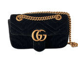 Velvet Matelasse Mini GG Marmont Shoulder Bag Black - Gucci