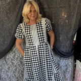 Checkered Moments Dress- Black/Ivory