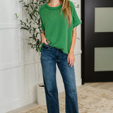 Catch Me Loungin’ Cable Ribbed Knit Top in Dark Green