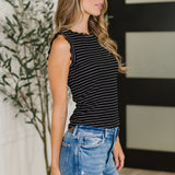 Frills and Stripes Tank - black