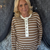 No Looking Back Striped Top - Mocha/Ivory