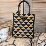 Jacquard Saffiano Triangolo Symbole Embroidered Micro Tote Black Corda - Prada