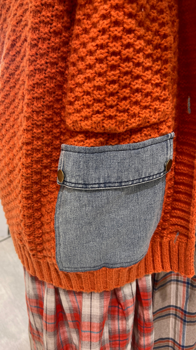 Are You kidding Me Cardigan with Denim Details- Orange