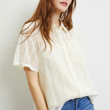 Savannah Woven Button Down Top - Cream