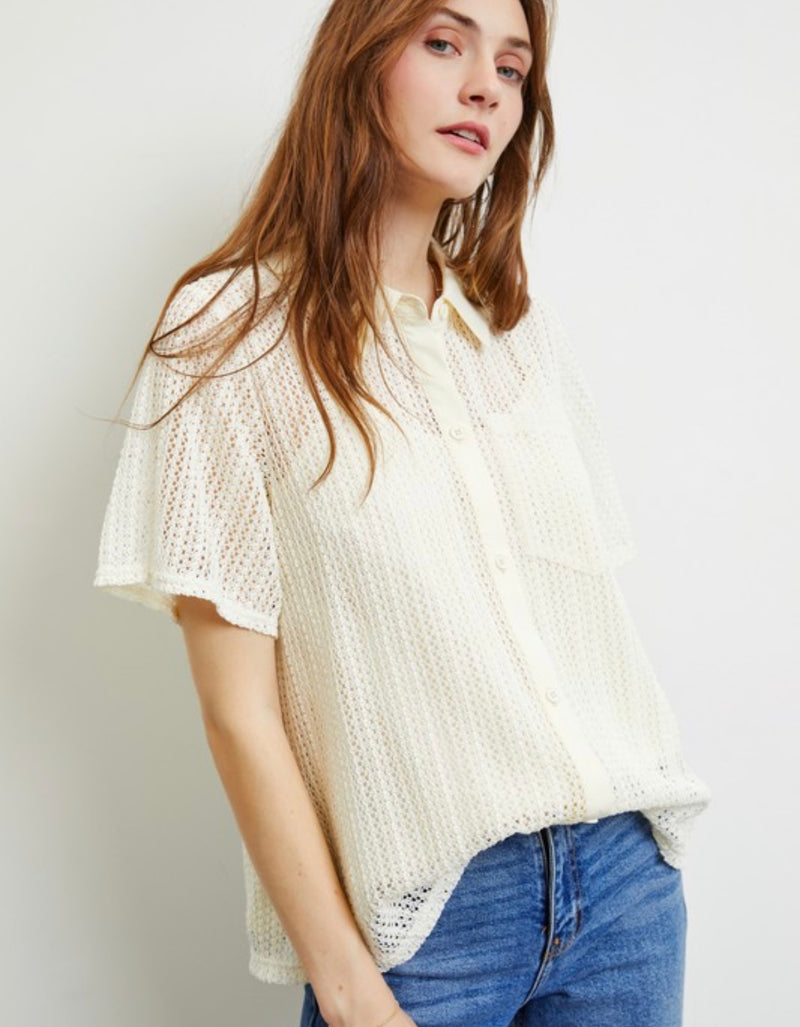 Savannah Woven Button Down Top - Cream