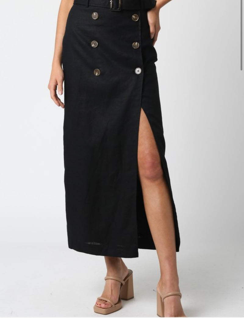 Chic Style Linen Skirt - Black