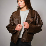 Statement The Label Faux Leather Jacket - Washed Brown