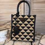 Jacquard Saffiano Triangolo Symbole Embroidered Micro Tote Black Corda - Prada