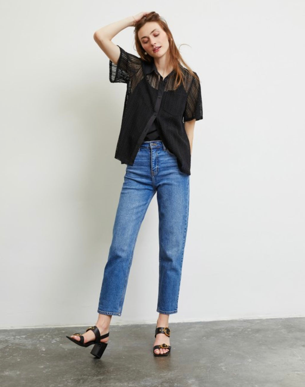 Savannah Woven Button Down Top - Black