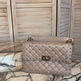Lambskin Medium Rockstud Spike Shoulder Bag Poudre - Valentino