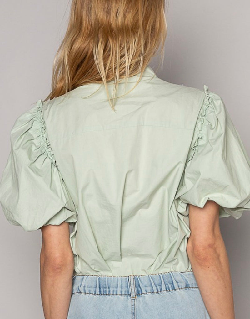 Cameron Pearl Embellished Top - Sage