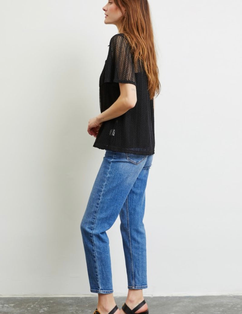 Savannah Woven Button Down Top - Black