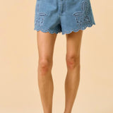 Delight In The Day Laser Cut Shorts- Denim