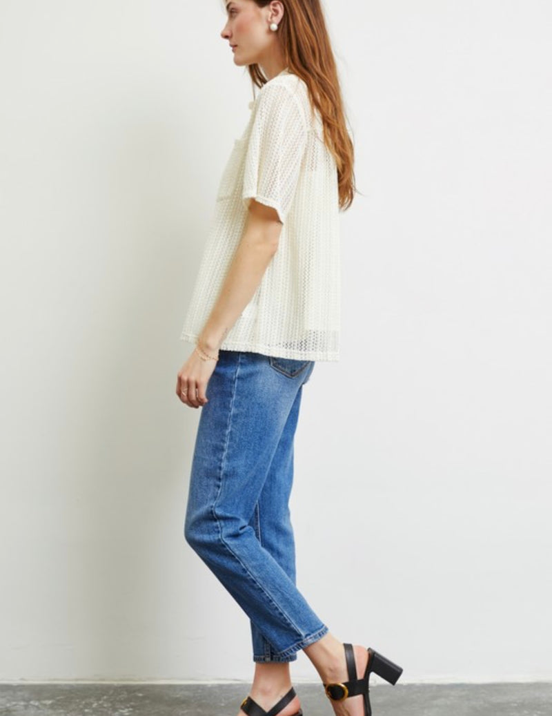 Savannah Woven Button Down Top - Cream