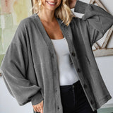 Sweet Elegance Ribbed Sweater  - Charcoal