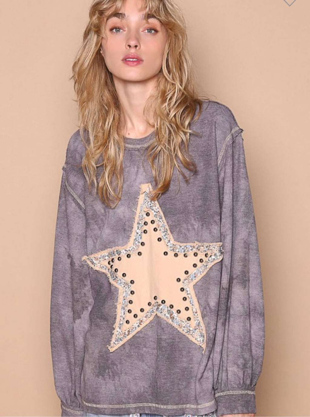 Studded Stars Waffle Knit - Charcoal