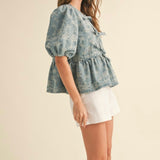 For All Occasions Jacquard Top- Denim