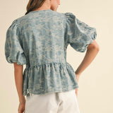 For All Occasions Jacquard Top- Denim