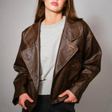 Statement The Label Faux Leather Jacket - Washed Brown