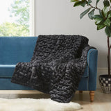 Madison Park - Ruched Faux Fur Throw - Black