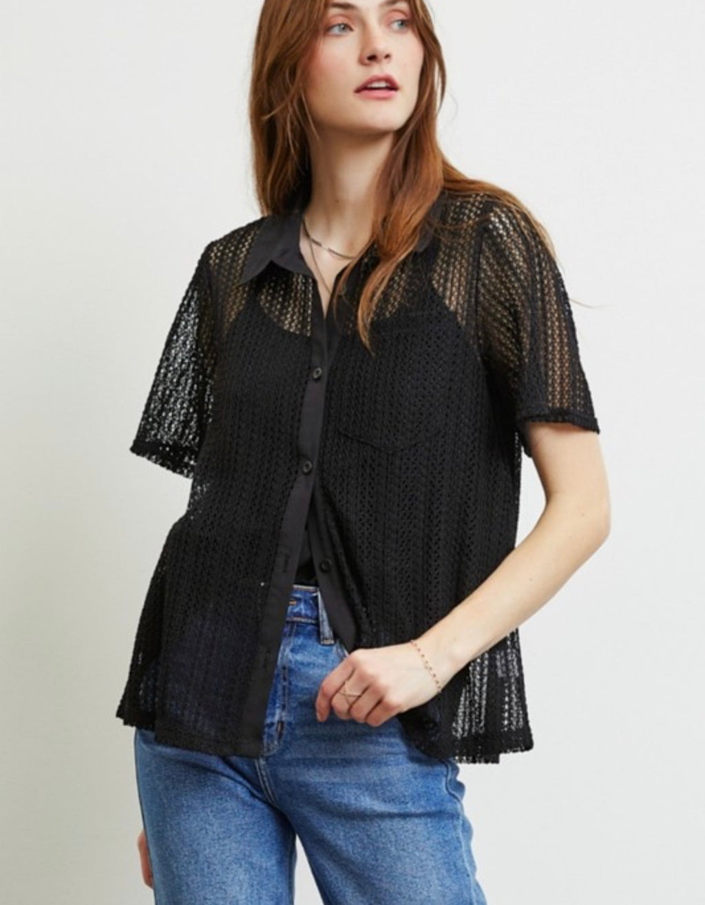 Savannah Woven Button Down Top - Black