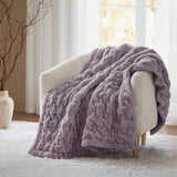 Madison Park - Ruched Faux Fur Throw - Lavender