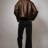Statement The Label Faux Leather Jacket - Washed Brown