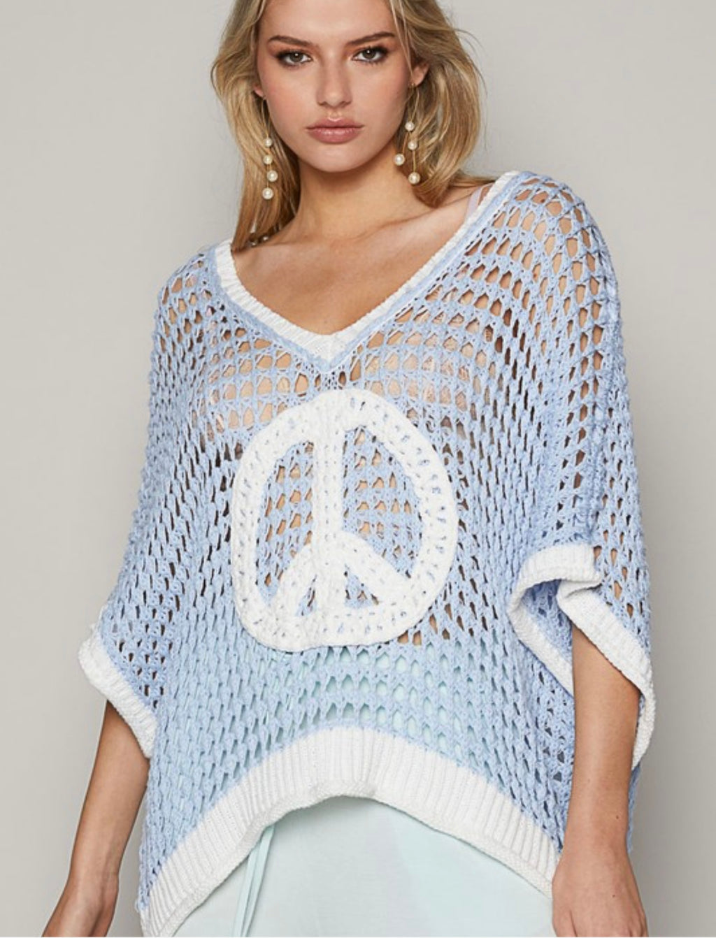 Peace, Love, and Sun Sweater - Blue/White