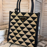 Jacquard Saffiano Triangolo Symbole Embroidered Micro Tote Black Corda - Prada