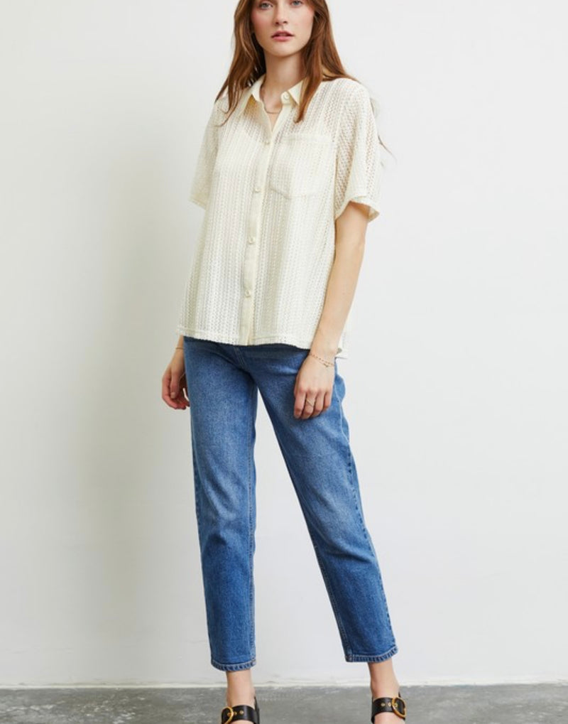 Savannah Woven Button Down Top - Cream