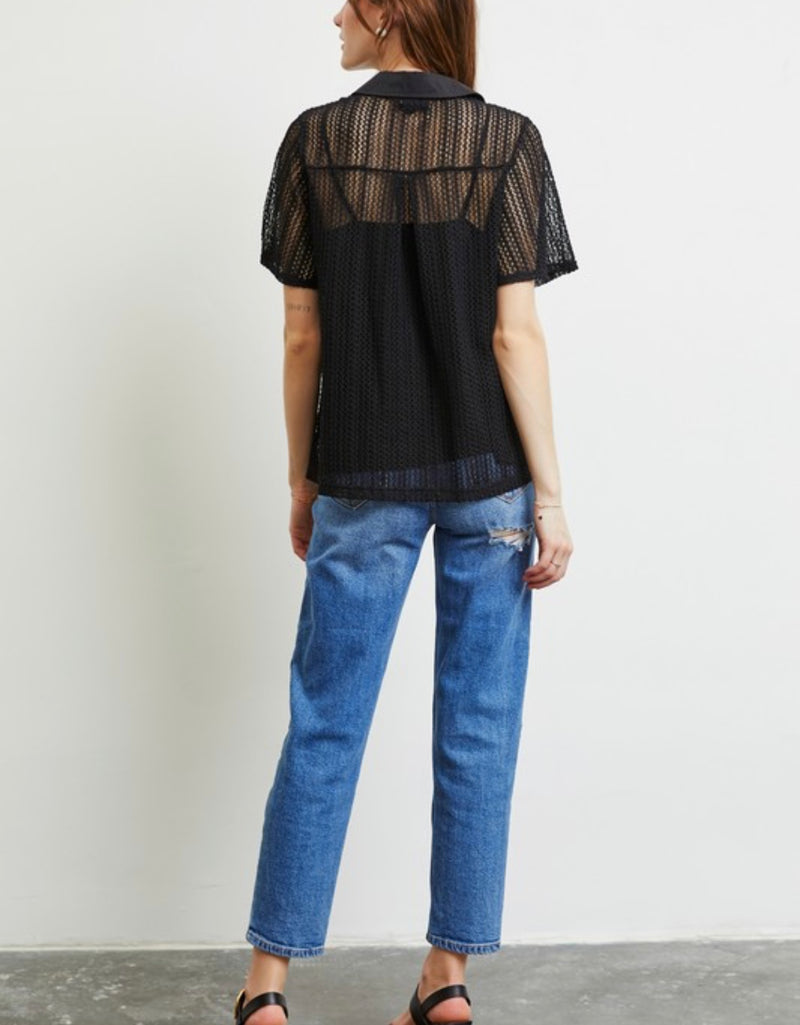 Savannah Woven Button Down Top - Black