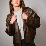 Statement The Label Faux Leather Jacket - Washed Brown