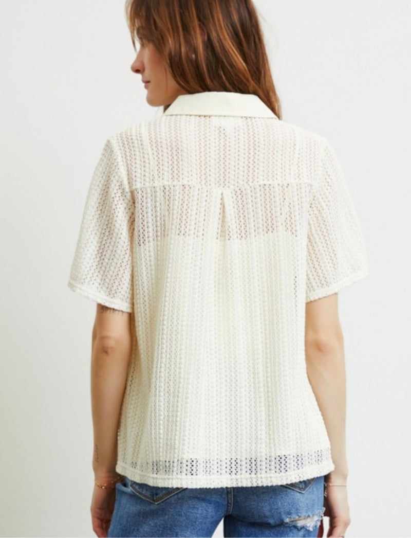 Savannah Woven Button Down Top - Cream