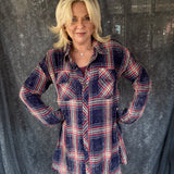 Kady Plaid Button Down - Washed Navy