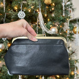 Faux Leather Kisslock Bag - Black