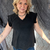 Flutter and Flirt V- Neck Top  - Black