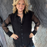 Noir Elegance Sheer Top- Black