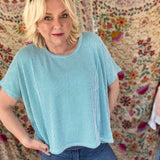 Harper Ribbed Striped Top - Light Teal
