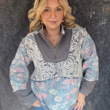 Pastel Blooms Sweatshirt - Blue Floral Multi