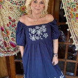 Subtle Statement Embroidered Dress- Navy